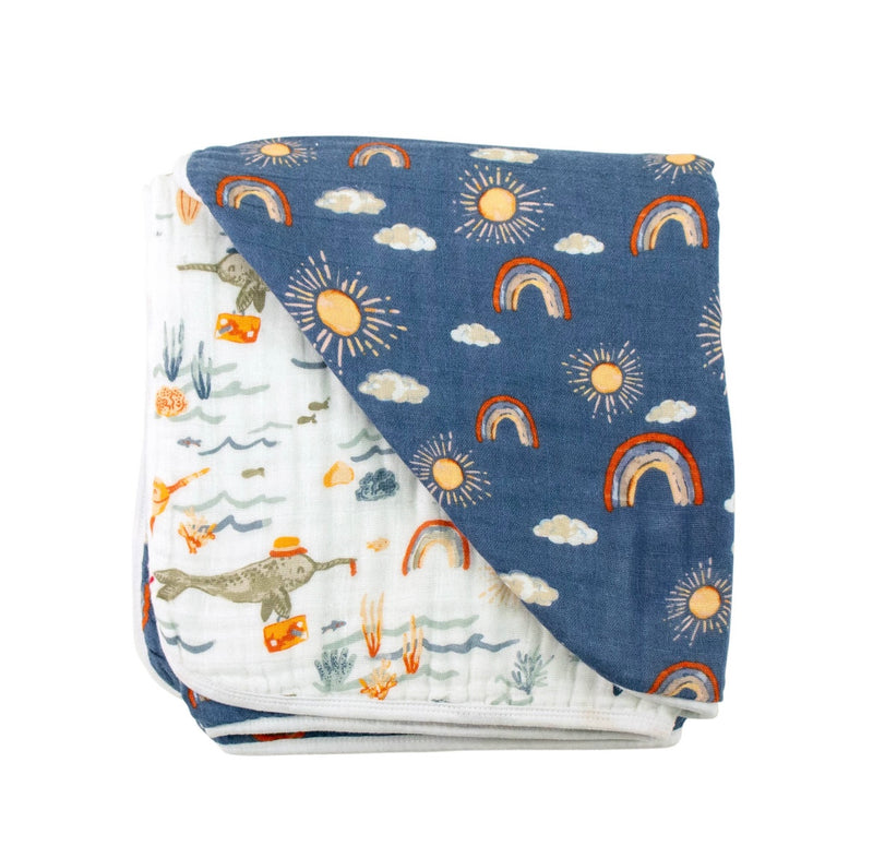 Narwhal & Hello Sunshine Classic Muslin Snuggle Blanket